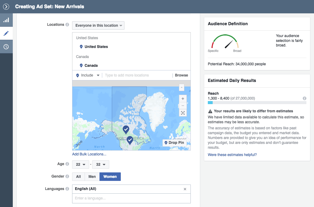 Facebook demographics and location targeting
