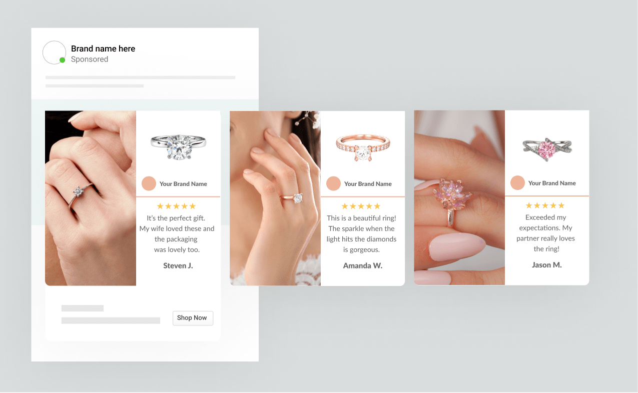 2-image Meta catalog ad with reviews mapped against each product highlights social proof