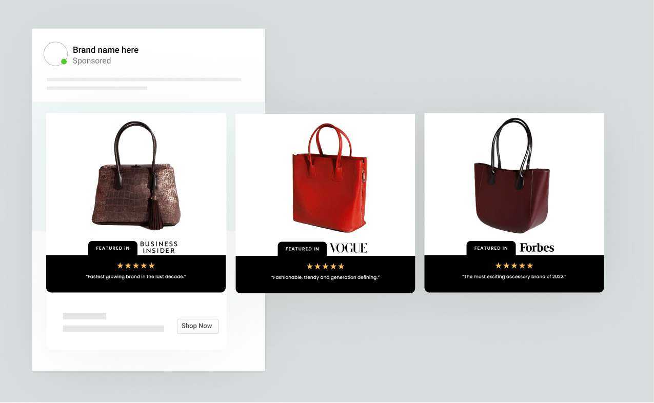 A Branded Catalog template that uses reviews and PR to highlight good press