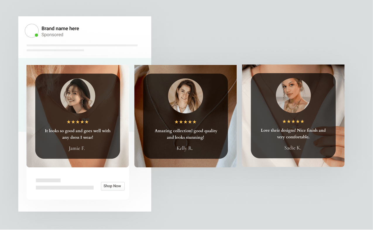 Branded Catalog showcasing user images and reviews create trust and urgency