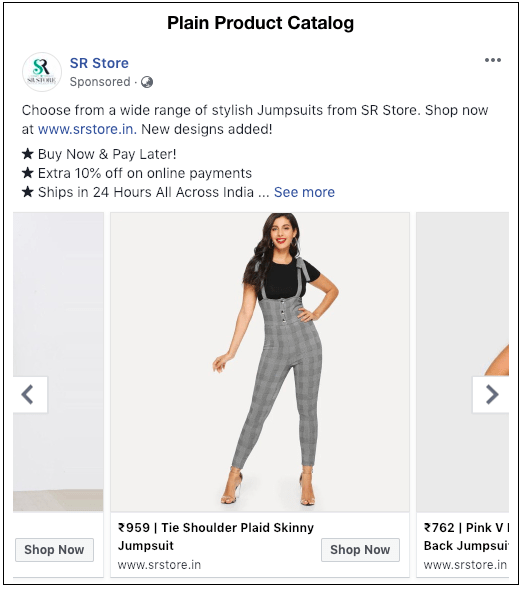 Plain Product Catalog ad run by SR Store