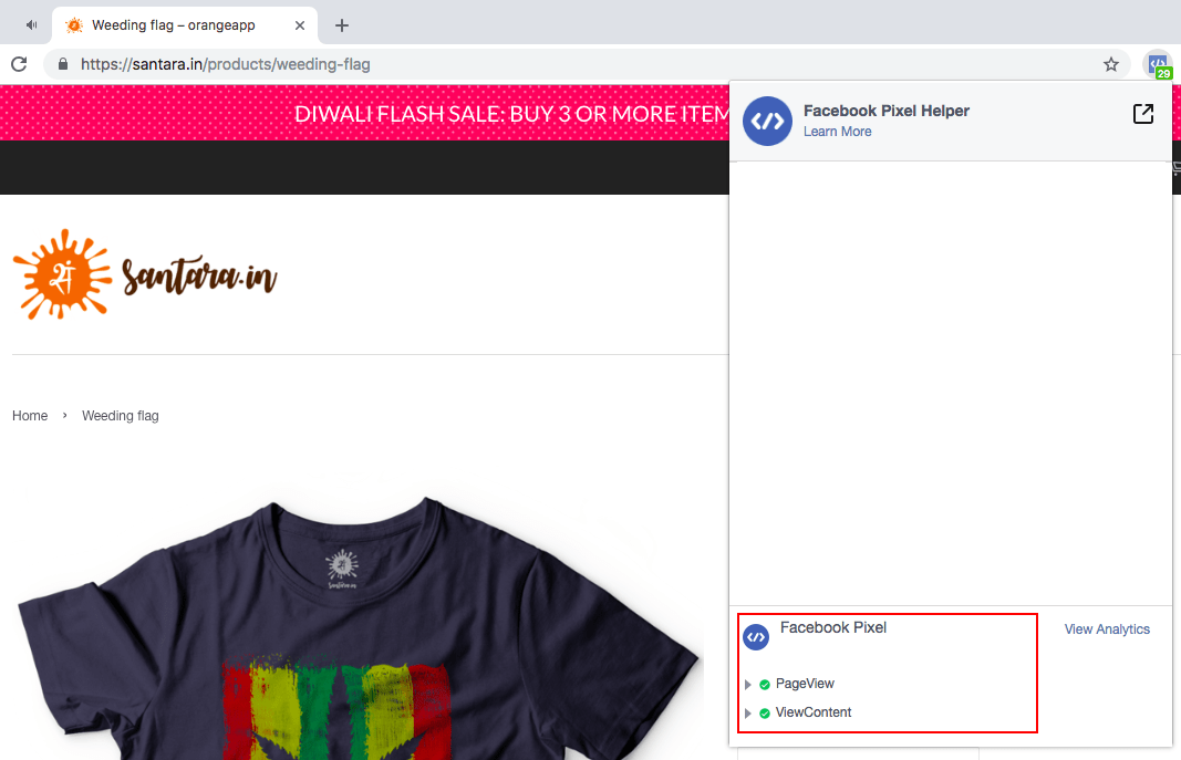 Product page view data on the FB pixel